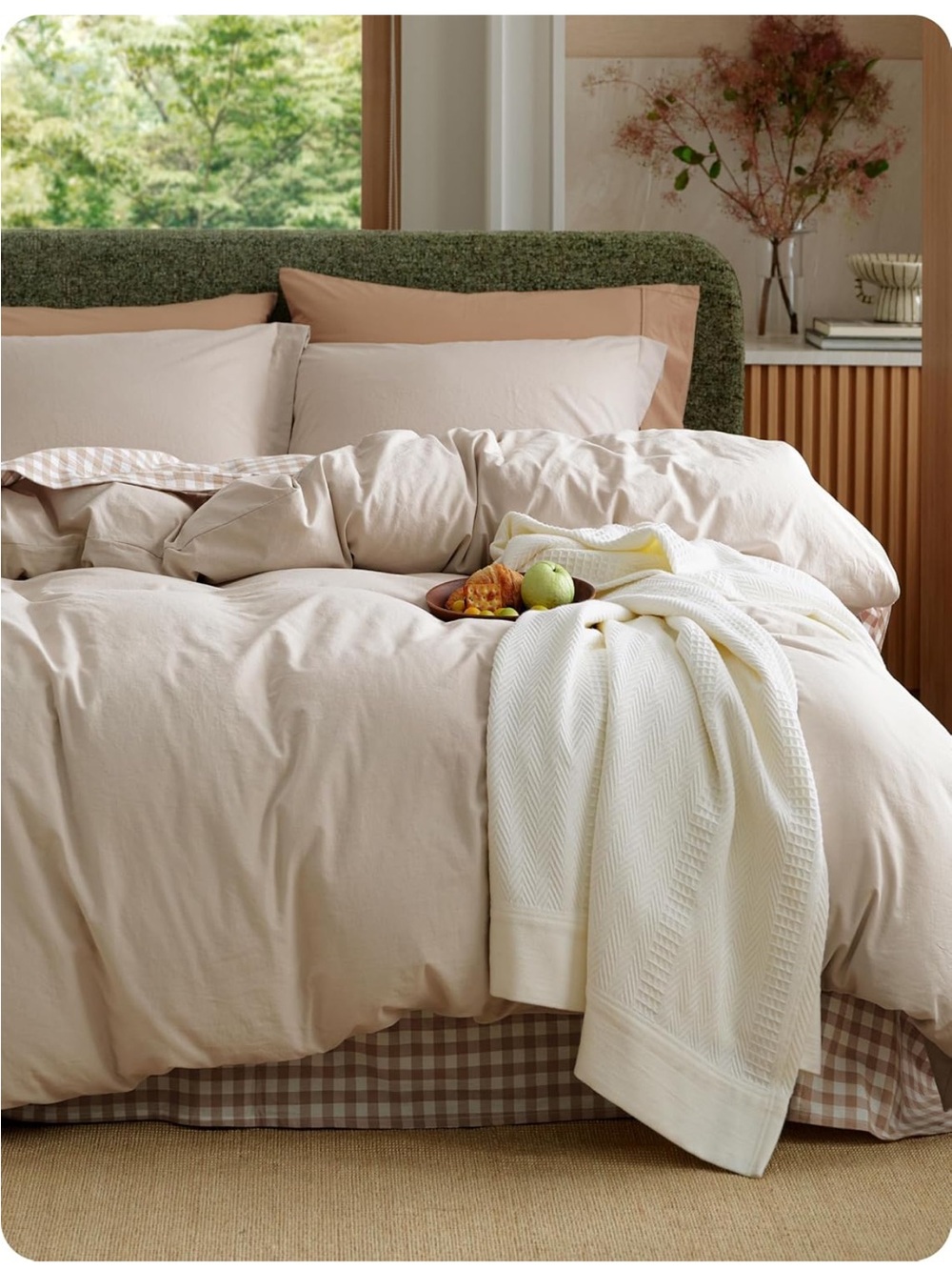 NEW Bedsure PureWoven 100% Washed Cotton Duvet Cover Set, Queen Linen-like, 3-PC